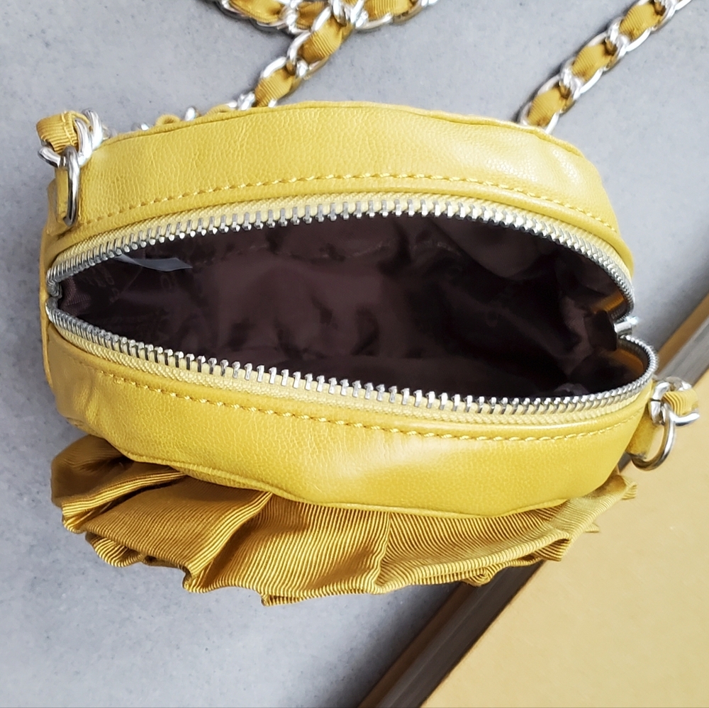 Chocolate New York Rosette Crossbody Mini Bag, Mustard, Silver Chain, EUC - Picture 9 of 16